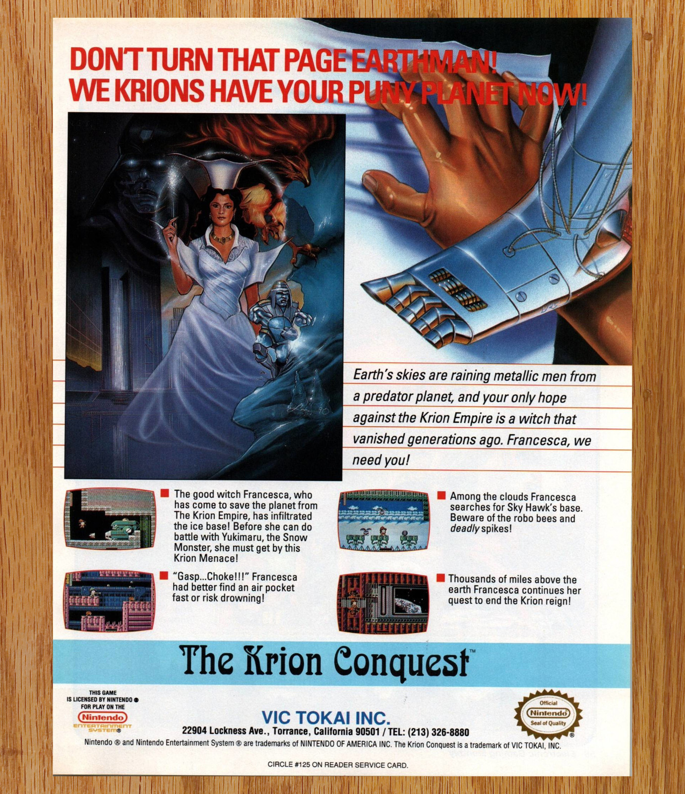 Nintendo the Krion Conquest Vic Tokai Video Game Print Ads Poster Promo Art 1991