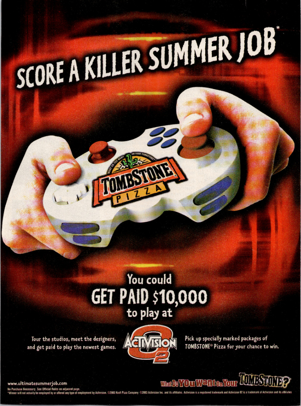 Tombstone Pizza Activision Gaming Controller Vintage Magazine Ad 2003 Retro