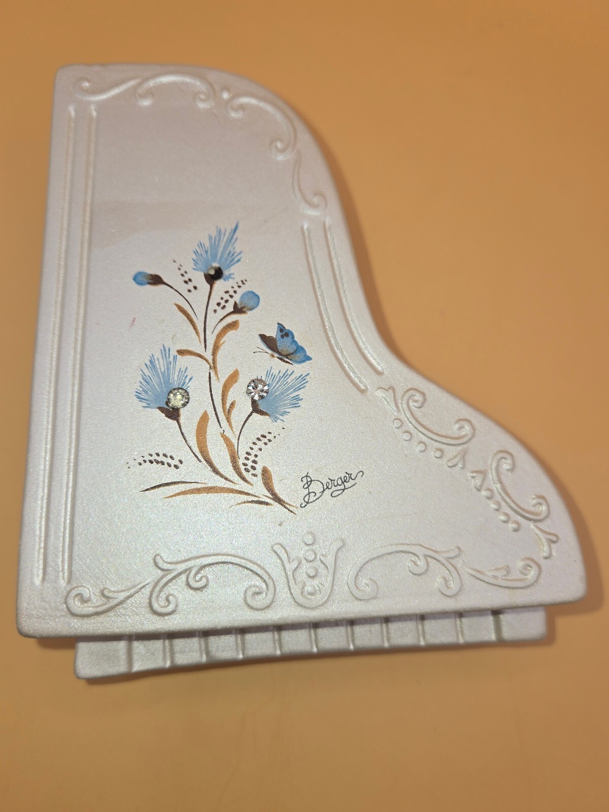 Vint. Italian Berger Pearlescent Ceramic Grand Piano Hinged Trinket Box