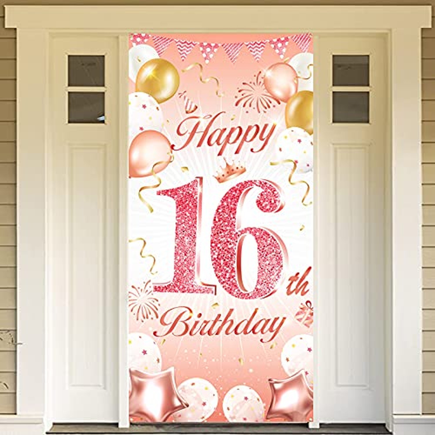DPKOW Rose Gold 16th Birthday Decoration for Girl, Rose Gold Happy 16th Birth...