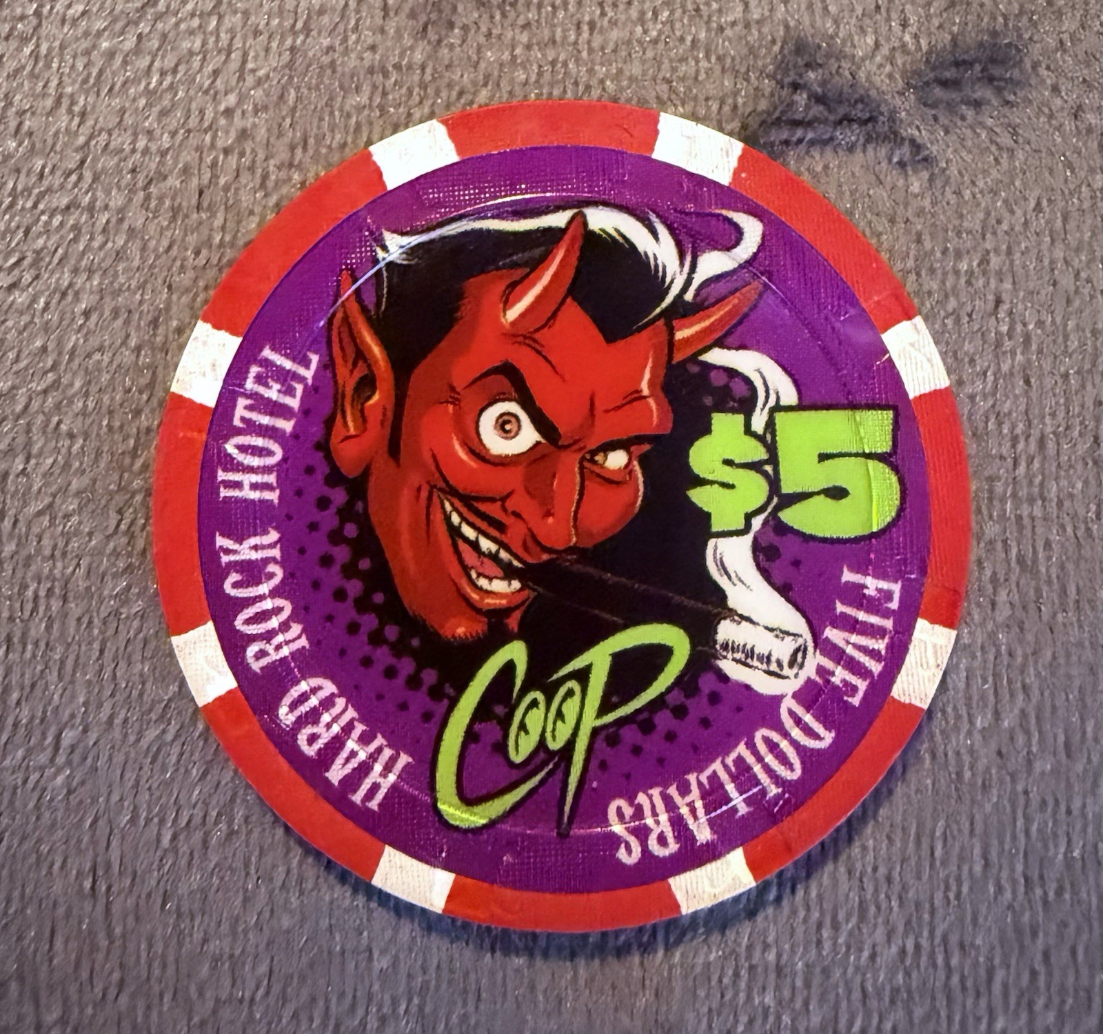 Hard Rock Casino Las Vegas $5 Coop Devil Hat & Cane Poker Chip