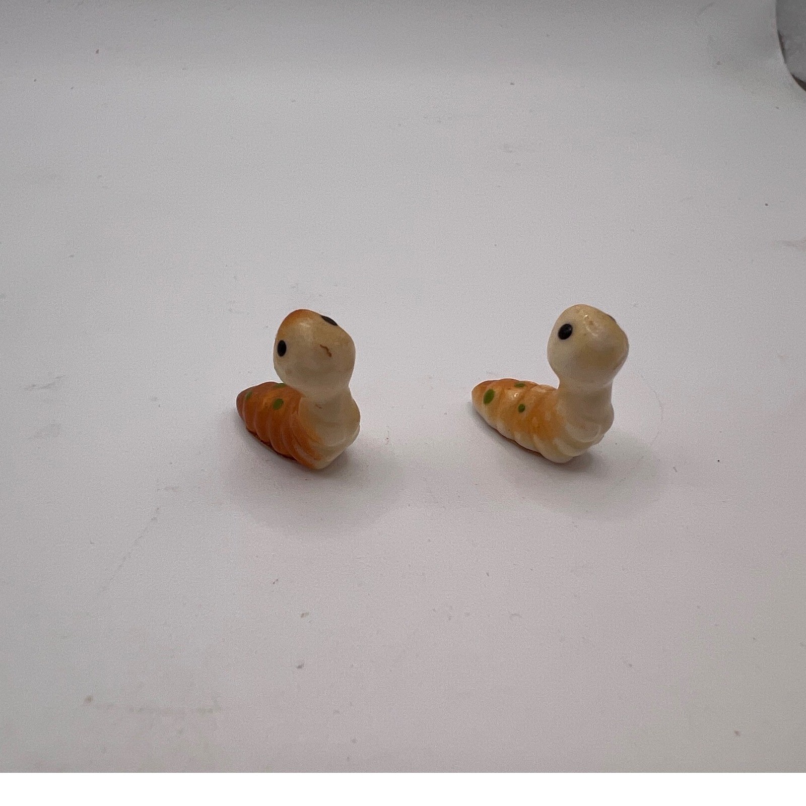 Vintage Miniature Bug House Japan Set of Orange Glow Worms Trinket Self Whimsy