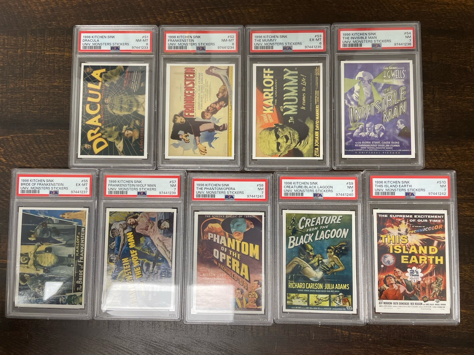 1996 Kitchen Sink Universal Monsters Stickers Lot Of 9 Cards PSA
