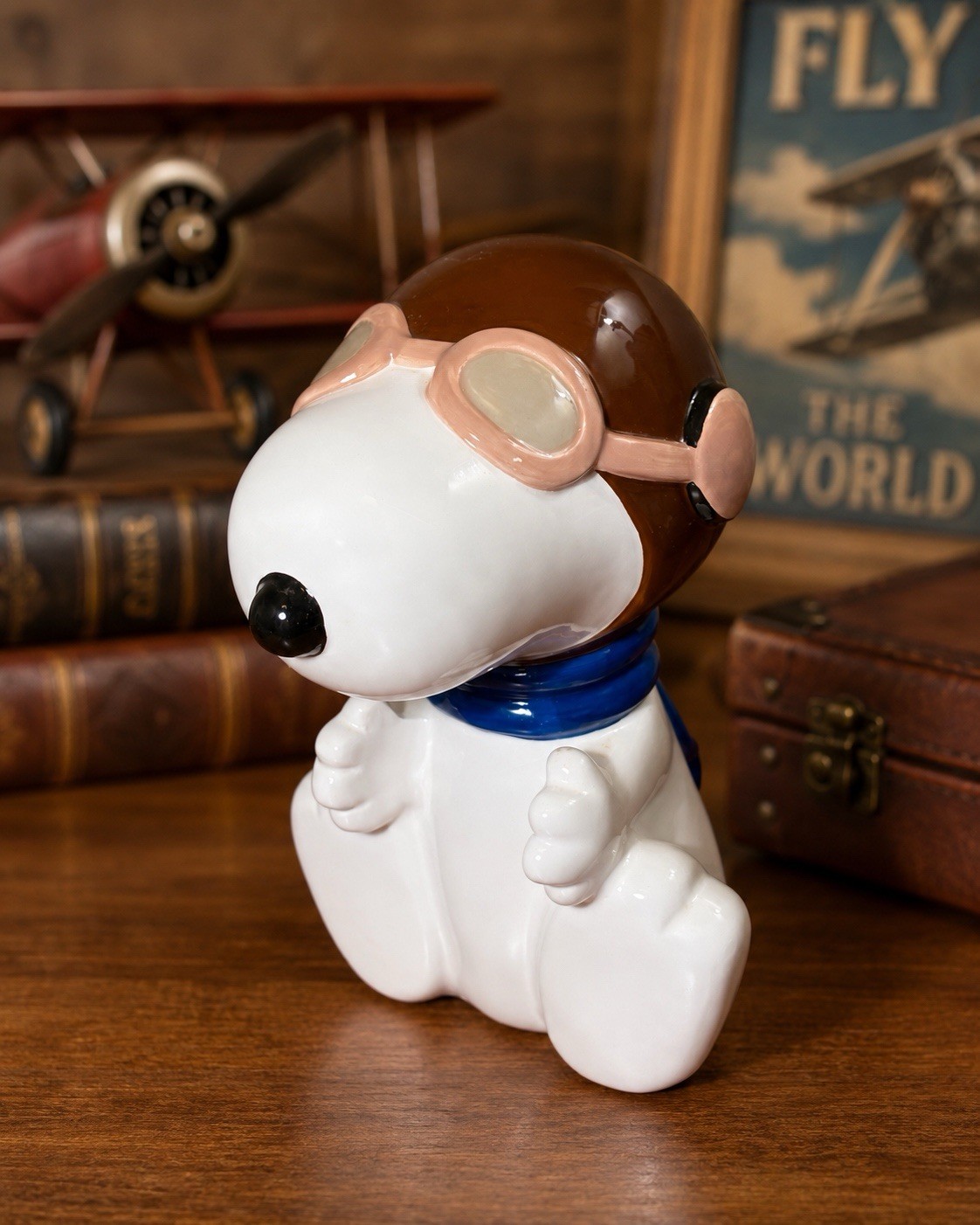 1990s Tropico Diffusion Snoopy Flying Ace Ceramic Coin Bank France Vintage