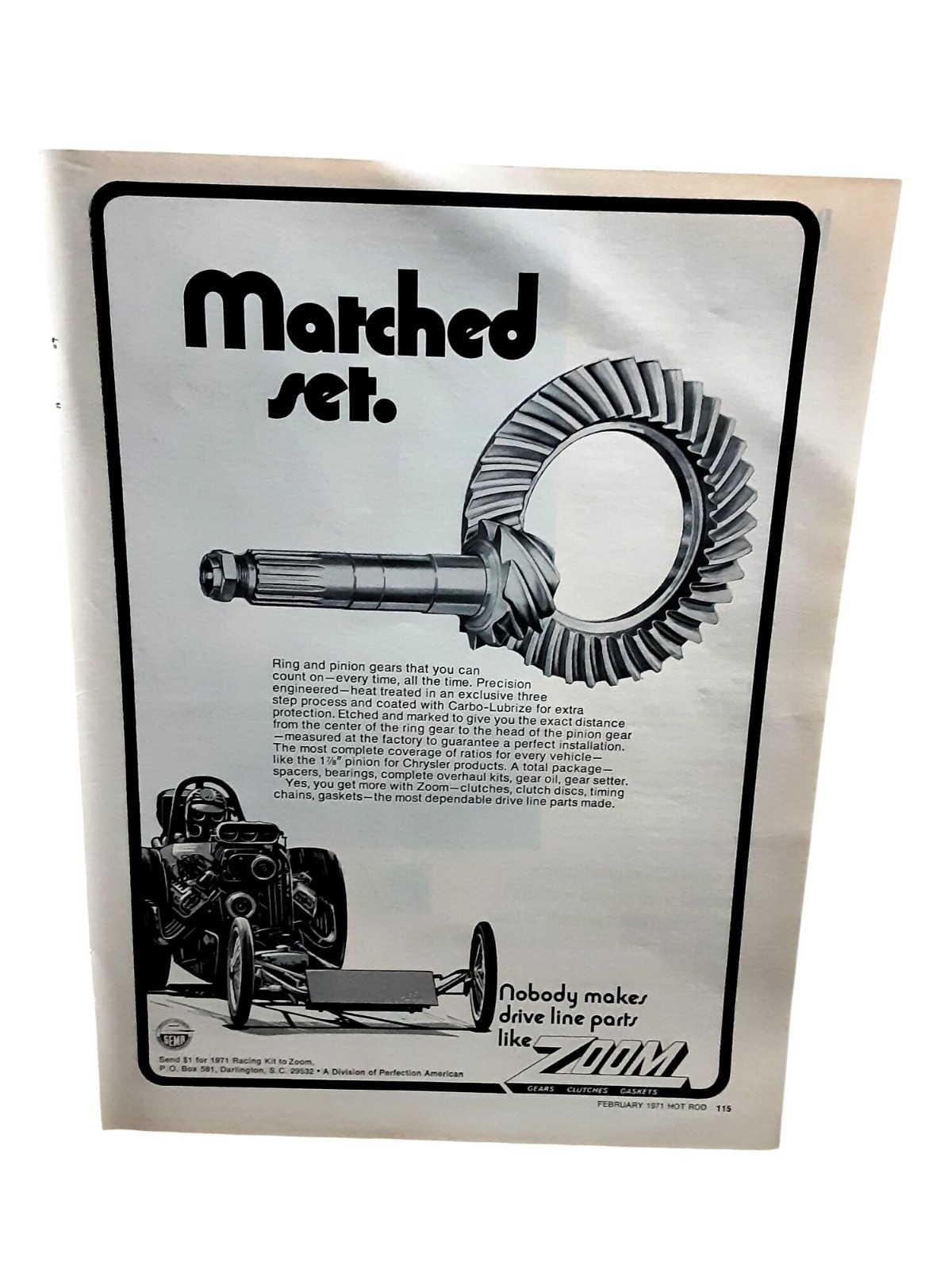 1971 Zoom Gears Print Ad Matched Set Ring Pinion Hot Rod Racing Parts