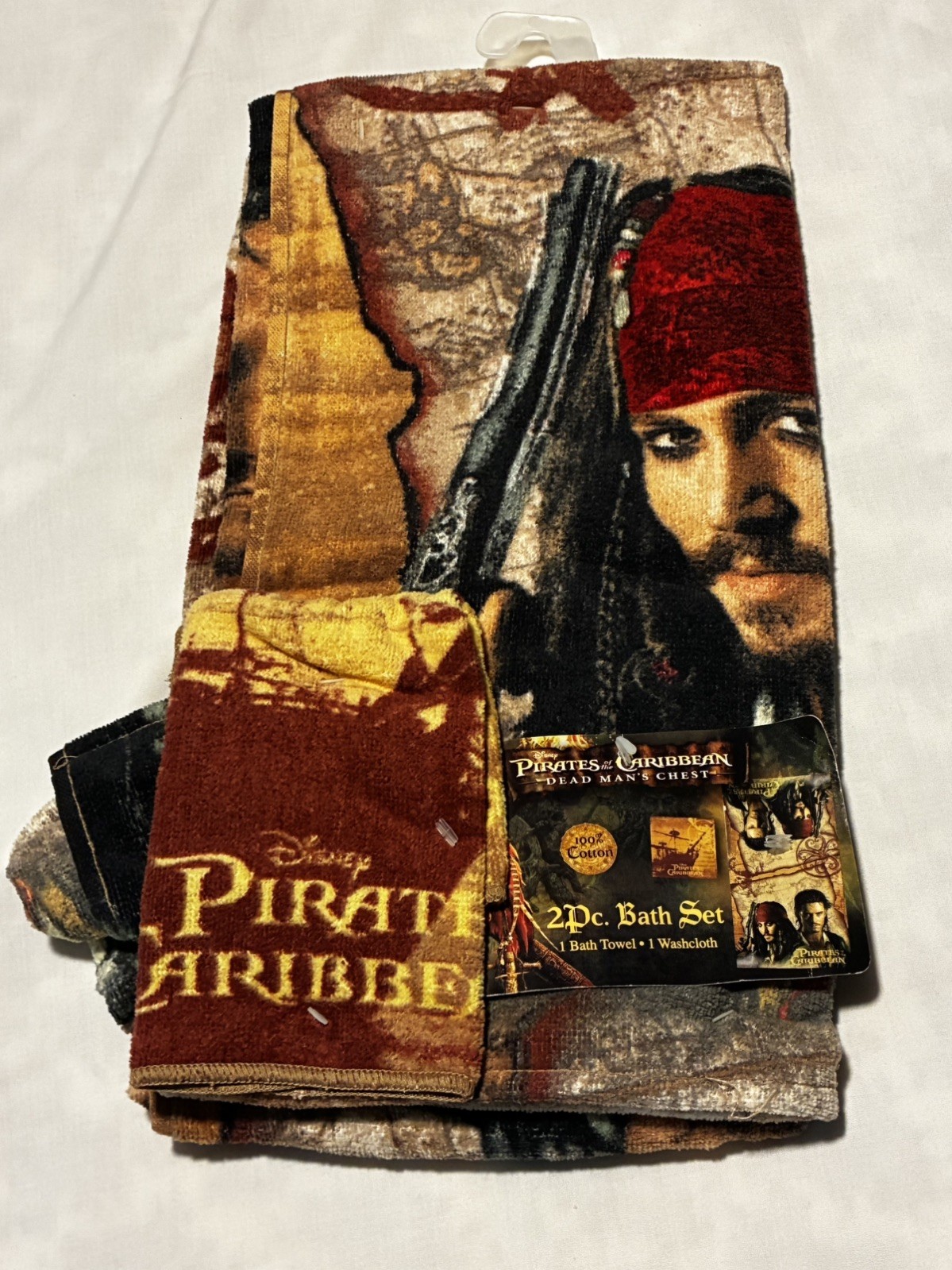 NEW Pirates of the Caribbean 2pc Bath Towel set Captain Jack Sparrow/Will Turner