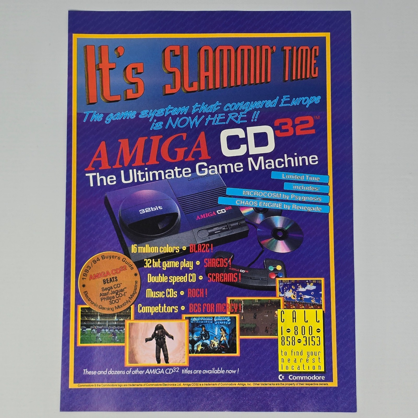 Amiga CD 32 Console Slammin' Time Print Ad/Poster