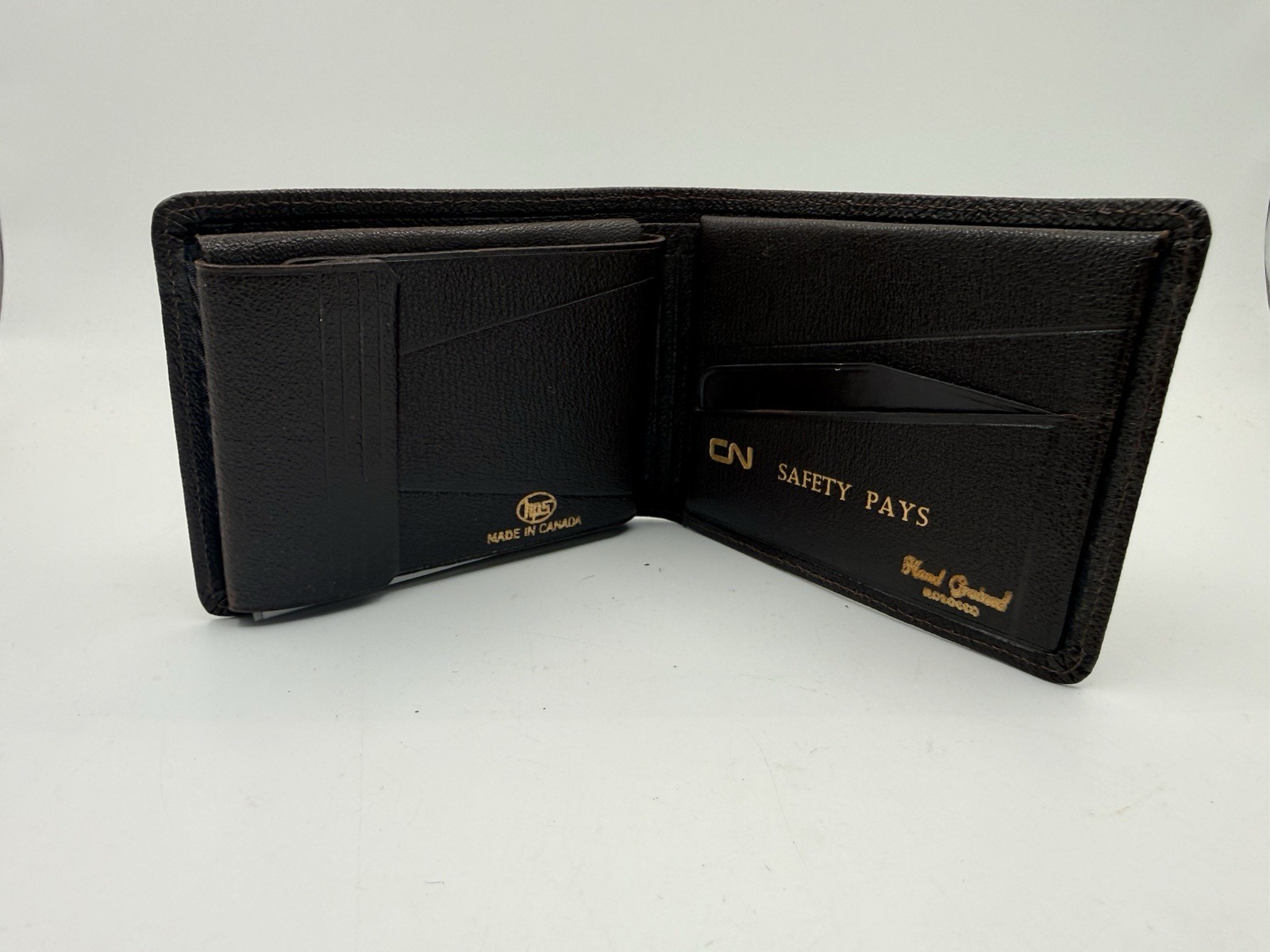 Vintage CN Rail Safety Pays HPS Brown Morocco Leather Wallet Made Canada