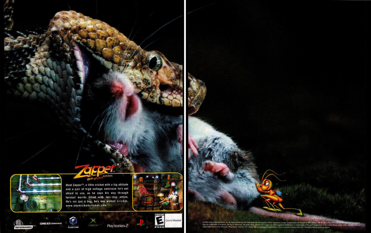 Zapper Cricket Infogrames - 2 Page Video Game Print Ad / Poster Promo Art 2002