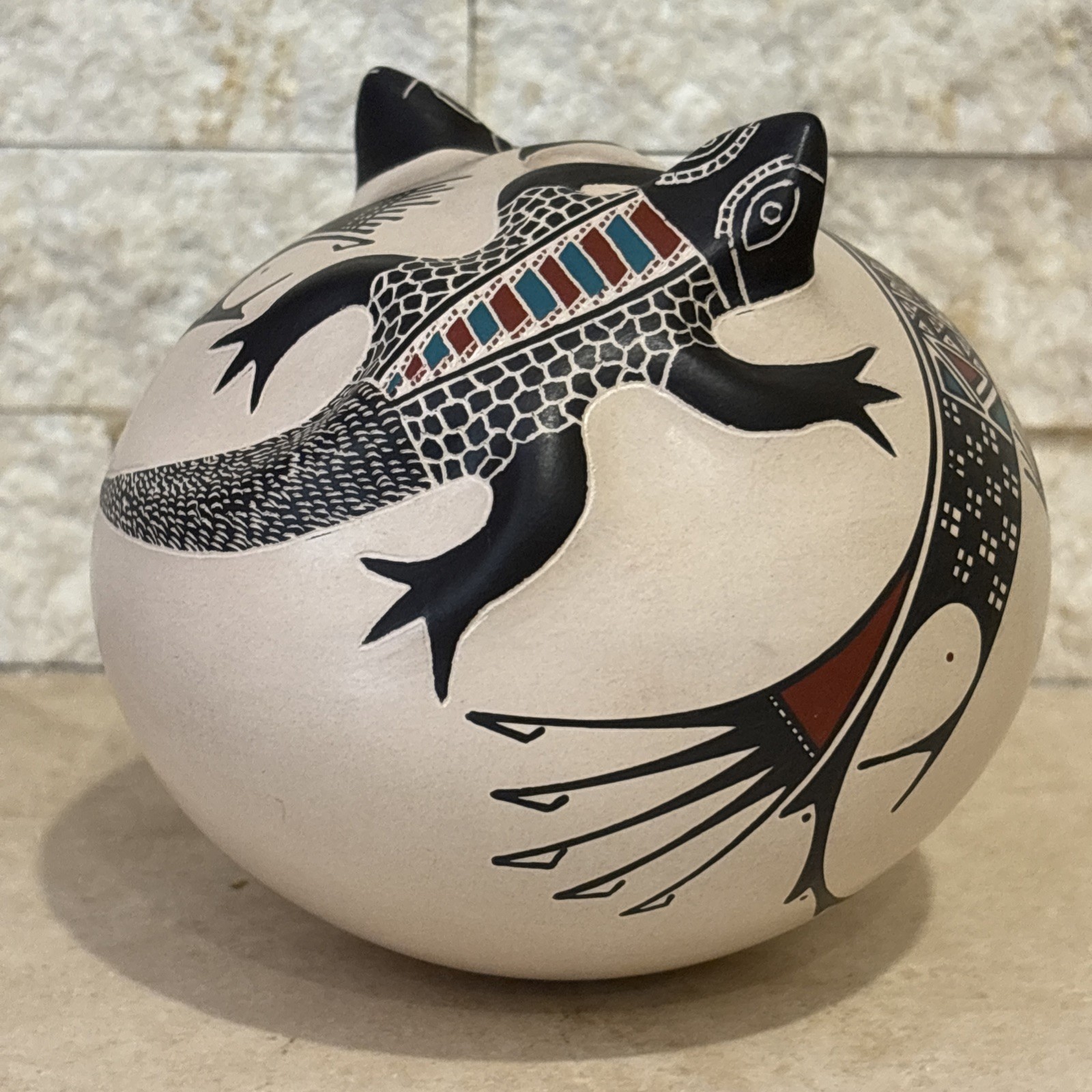 Mata Ortiz Pottery By Angela Corona 4x4” Lizards Mexican Art Olla