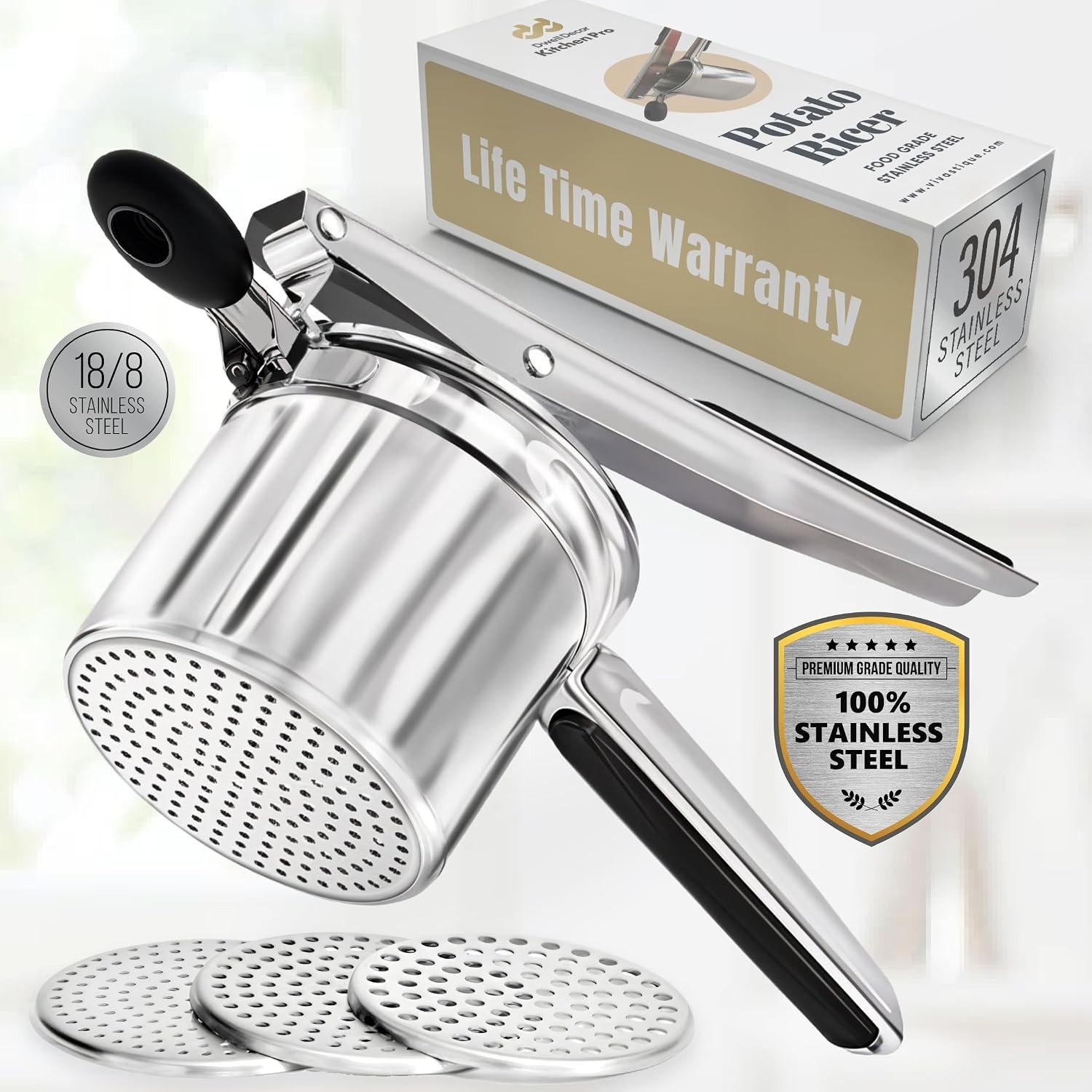Large 15Oz Potato Ricer for Mashed Potatoes, Stainless Steel