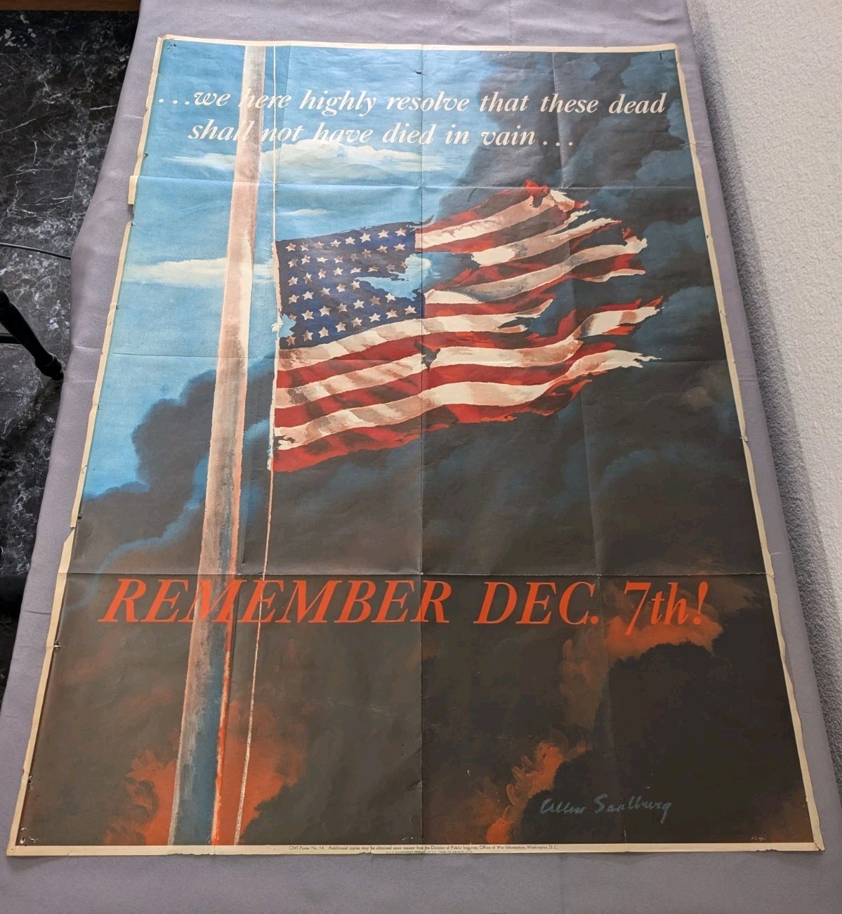 Remember Dec 7th Original WWll 1942  Vintage Pearl Harbor Poster 28 X 40 Large