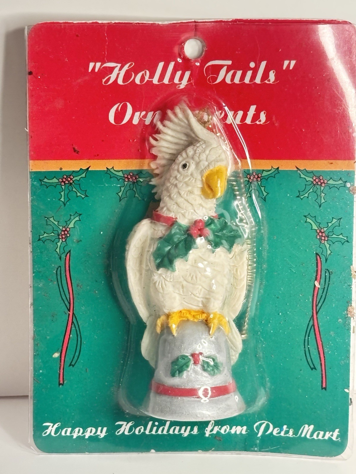 Vintage PetsMart Holly Tails White Cockatoo Christmas Ornament Sealed Promo