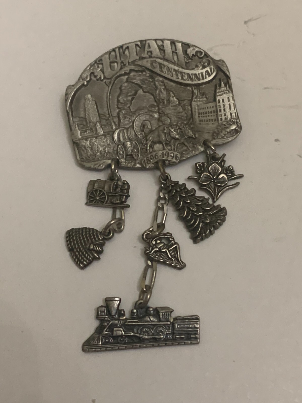 Vintage 1896-1996 Utah Centennial Souvenir Metal Pinback Brooch