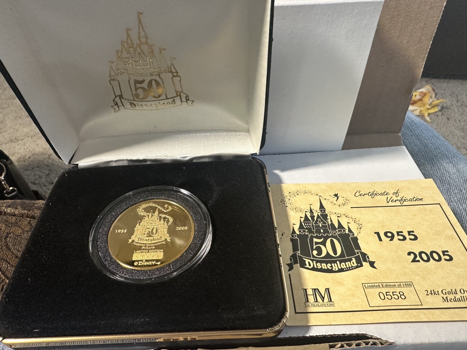 The Highland Mint Disneyland 50th 24kt Gold Overlay Medallion 2005 COA