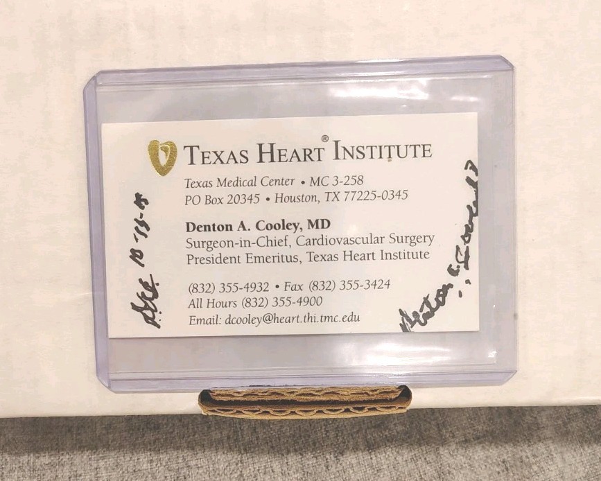 Denton Cooley Signed Business Card First Artificial Heart Transplant Autograph