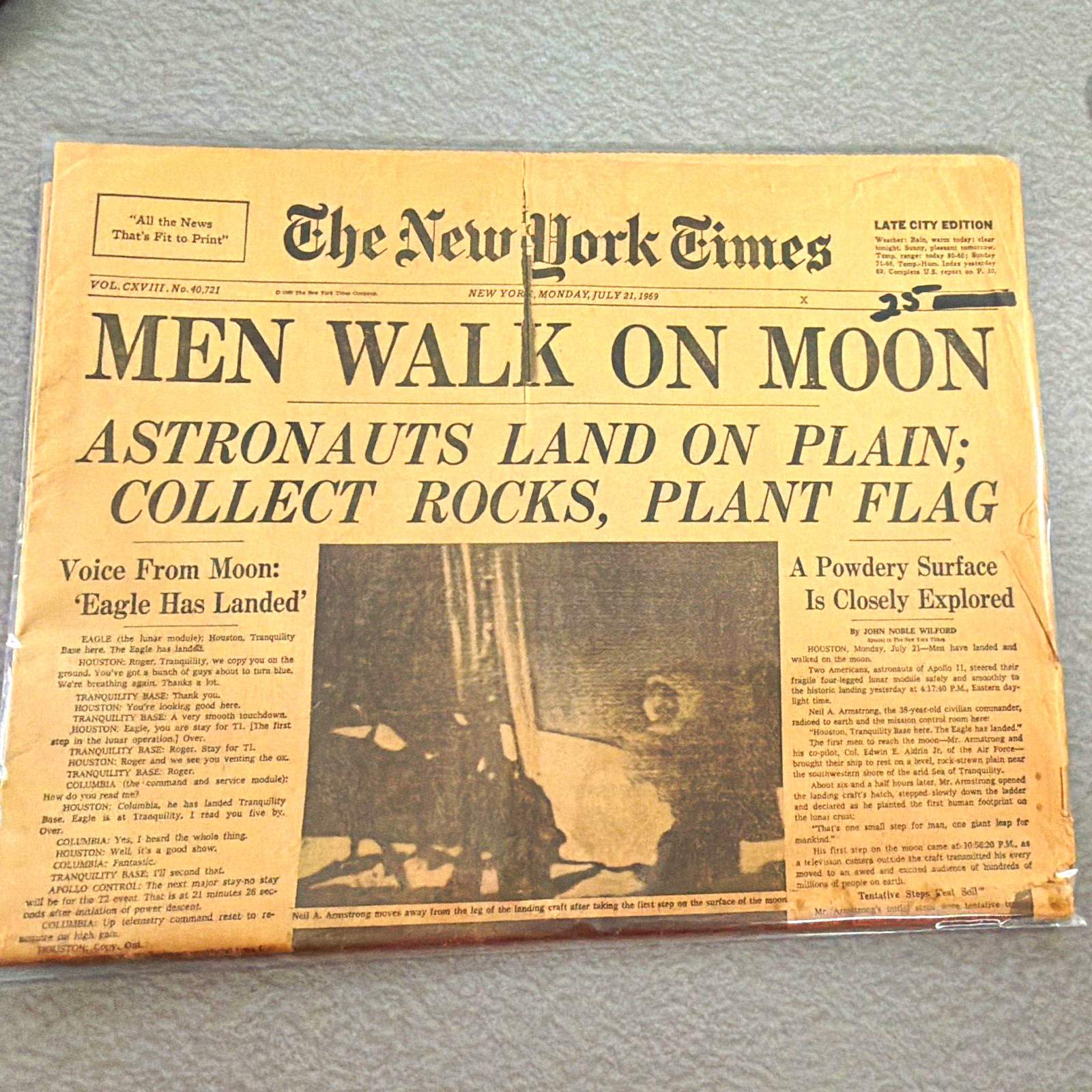 Vintage New York Times July 21, 1969 “Men Walk on Moon” late city edition