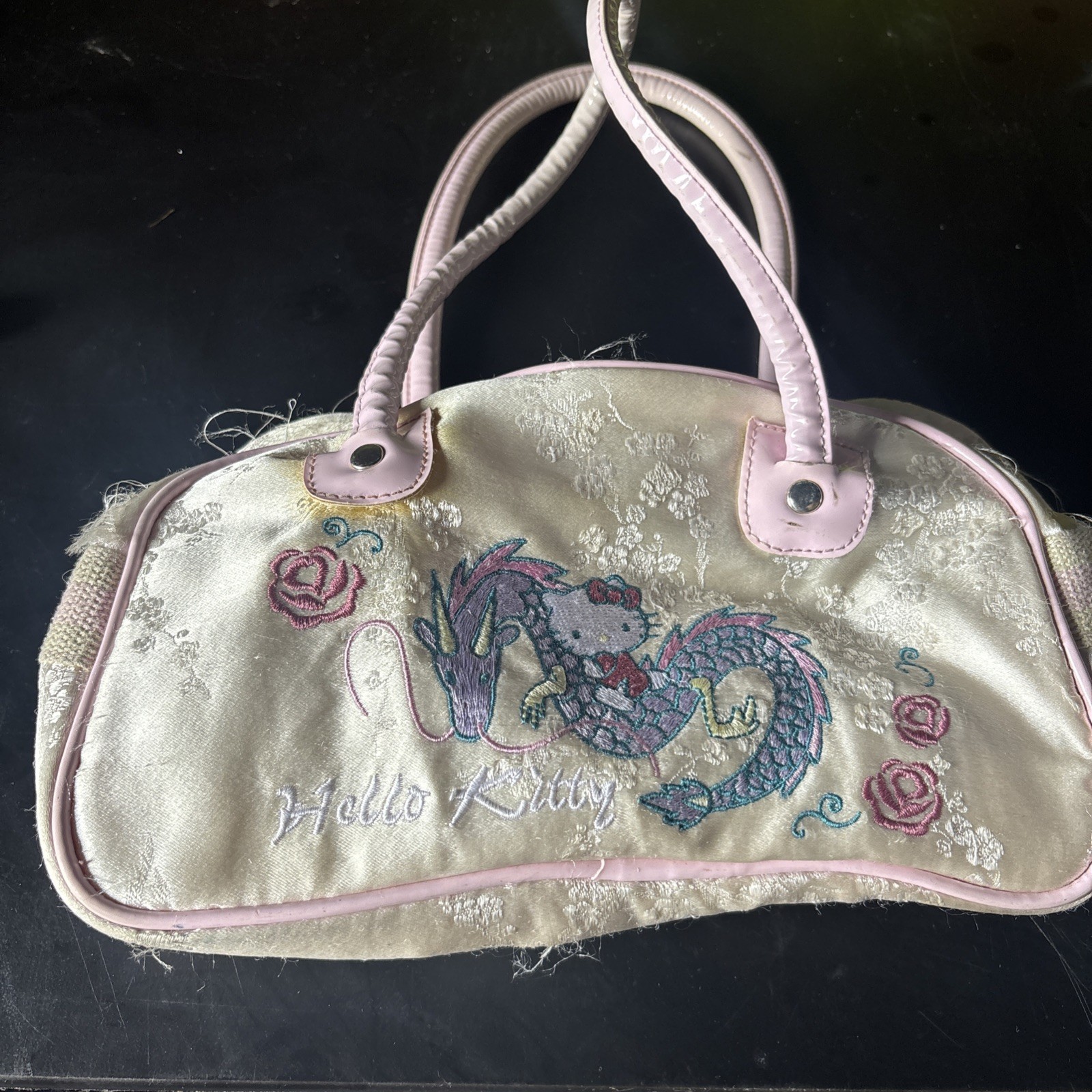 Sanrio 2004 Hello Kitty satin Y2K Dragon And Flowers Handbag Vintage