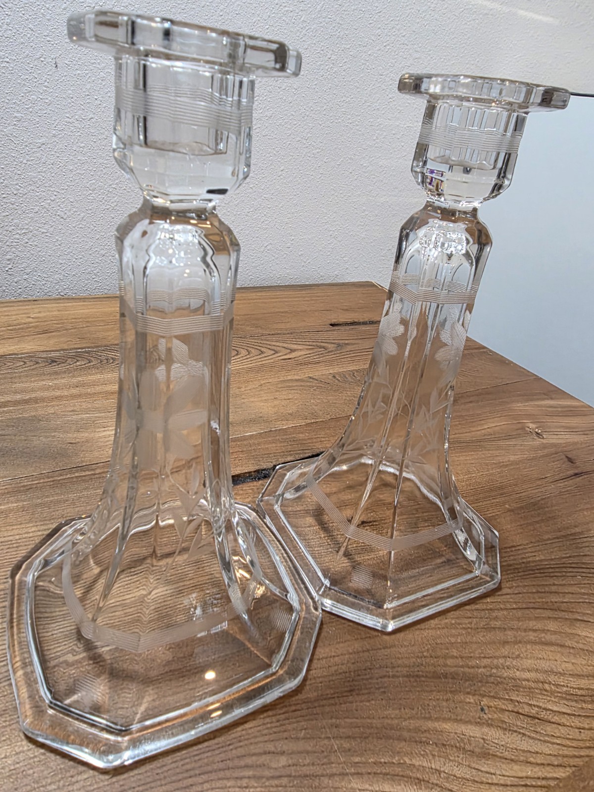 Vintage, Clear, Pressed, Etched Candlestick Holders, Pr, Floral Motif, Gorgeous