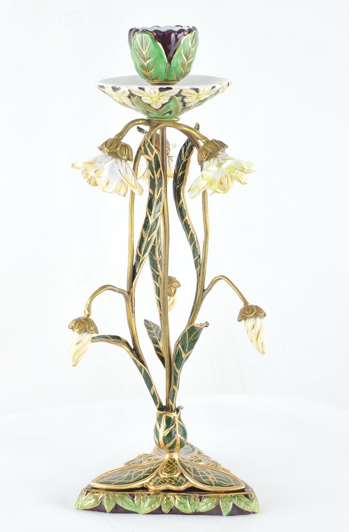 Art Deco Style Candlestick Art Nouveau Style Porcelain Bronze Ceramic