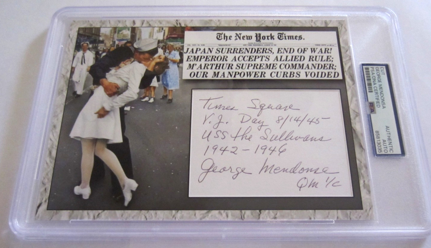 George Mendonsa signed autographed PSA DNA custom 5x7 V-J Day Kissing Sailor