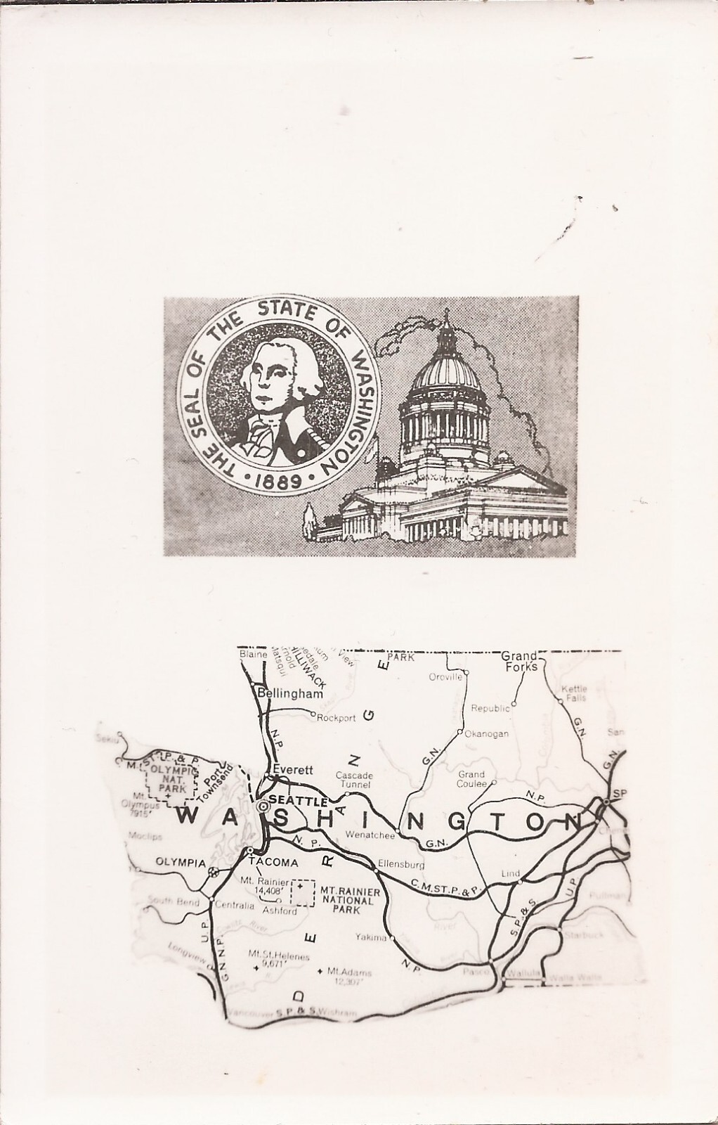 REAL PHOTO - Washington State - Map / State Seal / Capitol