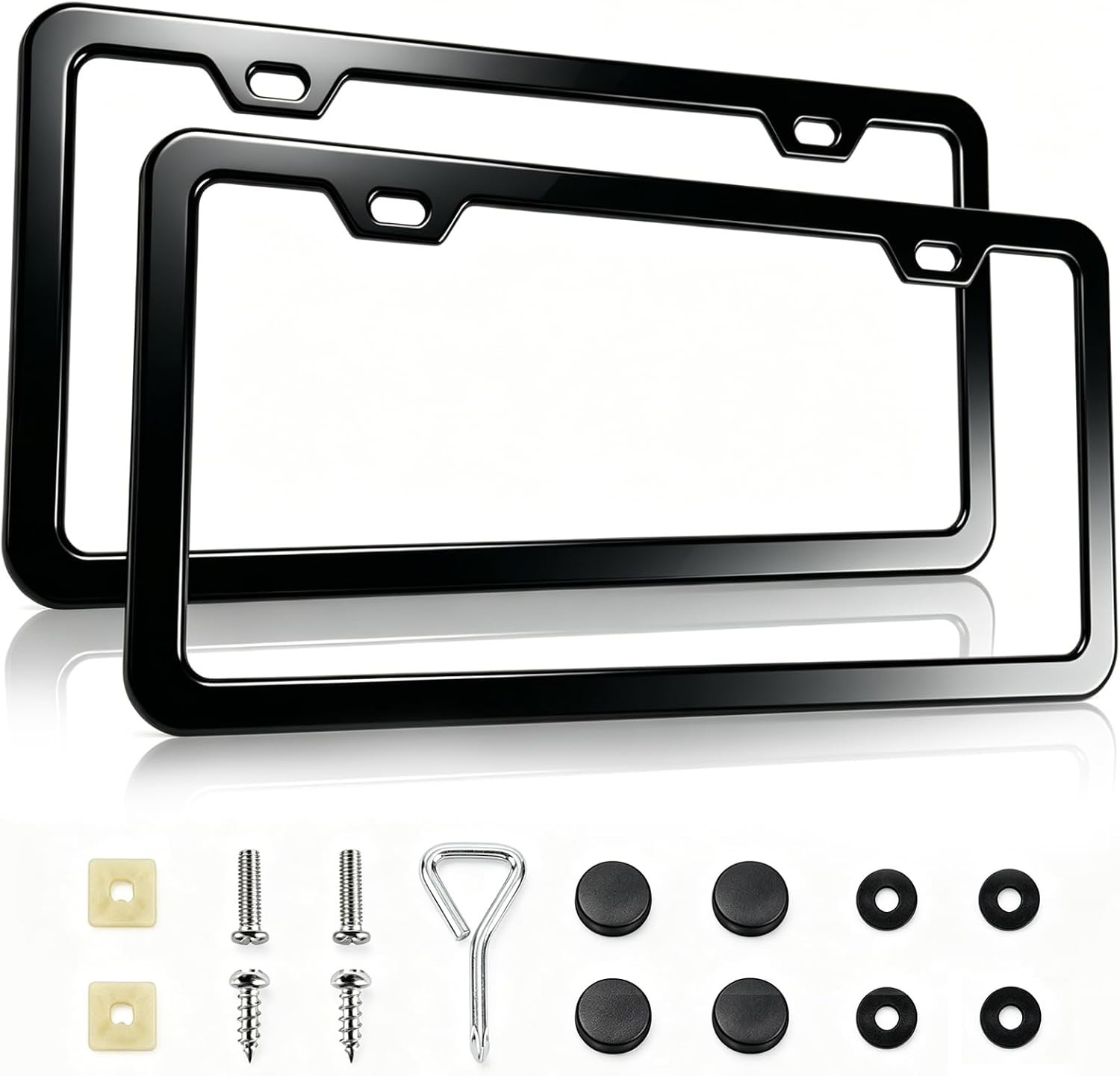 2-Pack License Plate Frame Holder, Black Aluminum Slim Fit for Cars/Trucks