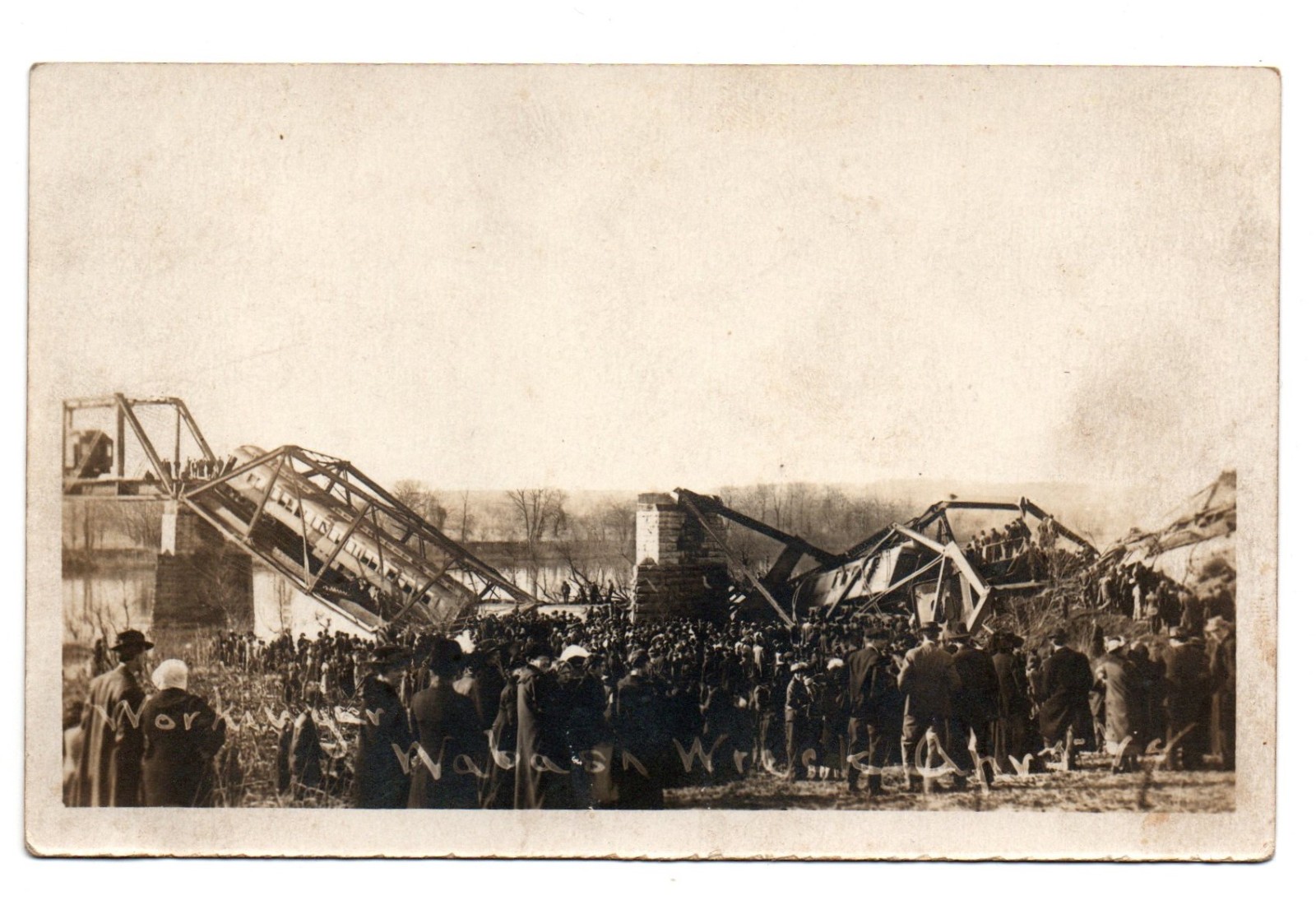 Antique 1914  RPPC    Wabash RR   Attica Bridge Train Wreck    Attica  Indiana