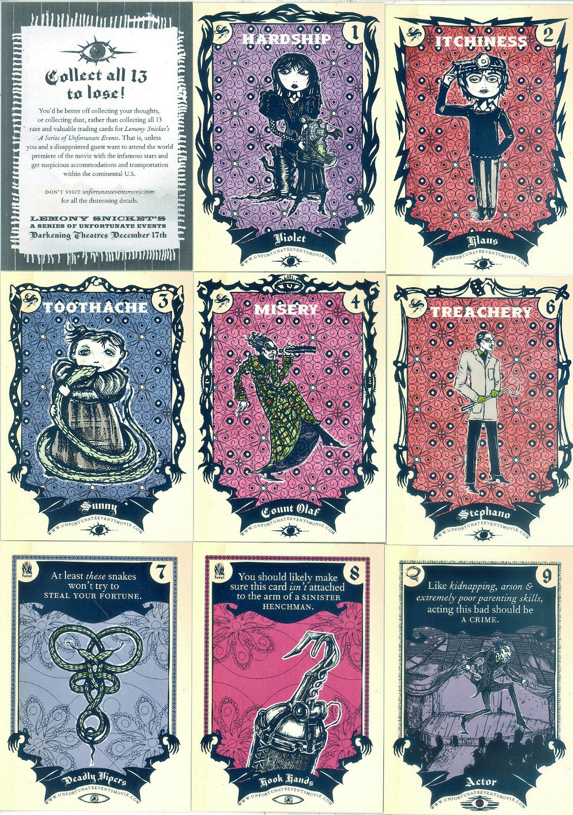 LEMONY SNICKET'S  2004 DREAMWORKS SDCC U PICK SINGLE PROMO CARDS JIM CARREY