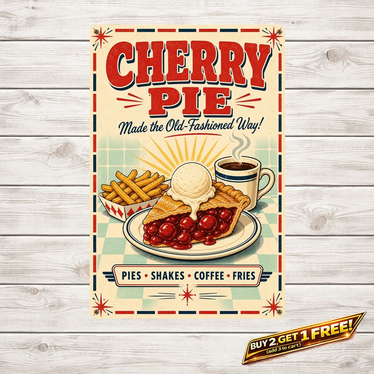 Retro American Diner Metal Tin Sign Kitchen Cafe Wall Decor Plaque 8x12
