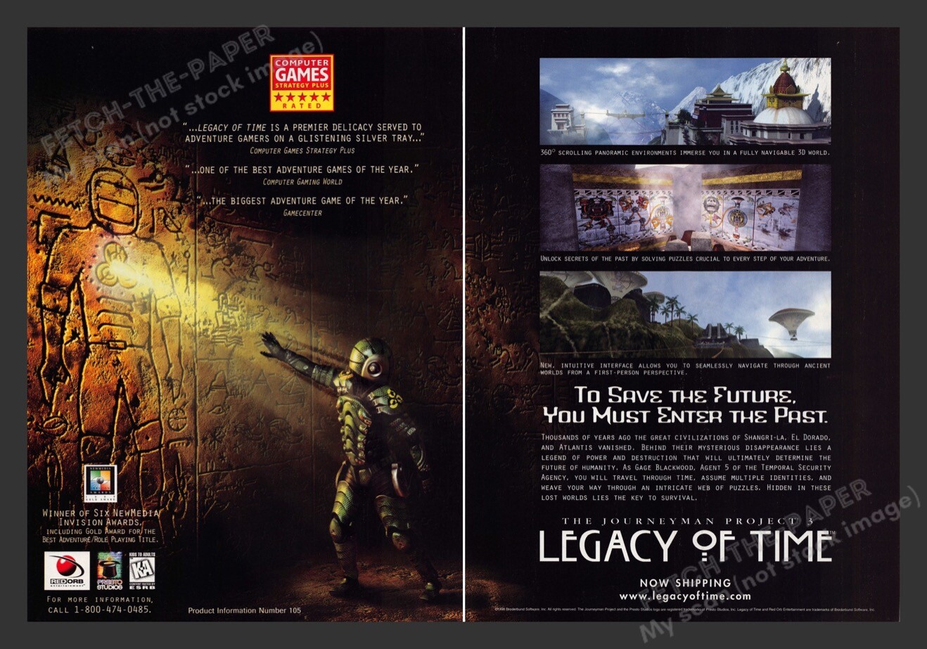 1998 The Journeyman Project 3: Legacy of Time Video Game Print Ad (2 pgs)