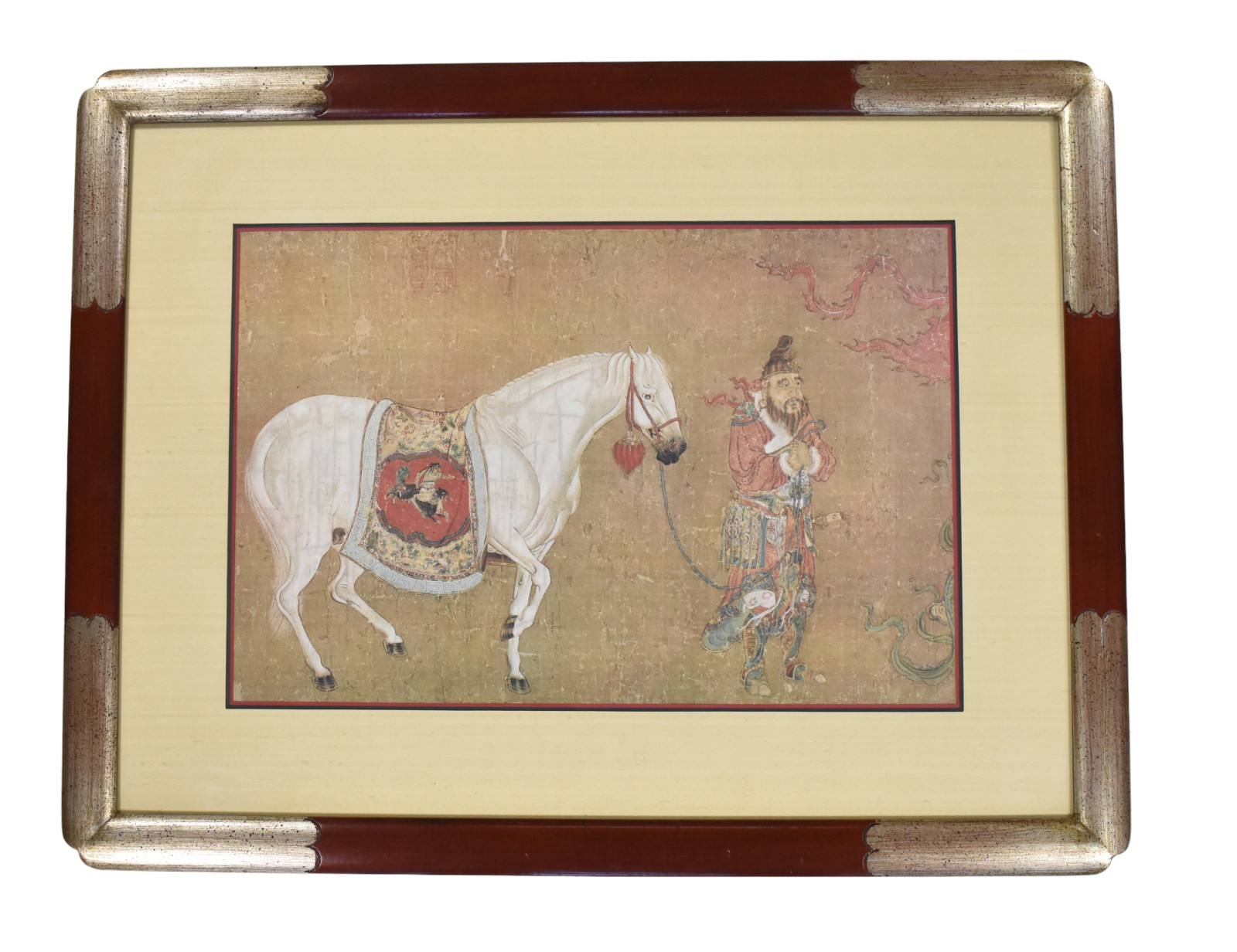 (2) Vintage Han Kan A Tribute of Horses Framed Chinese Silk Lithographs Print