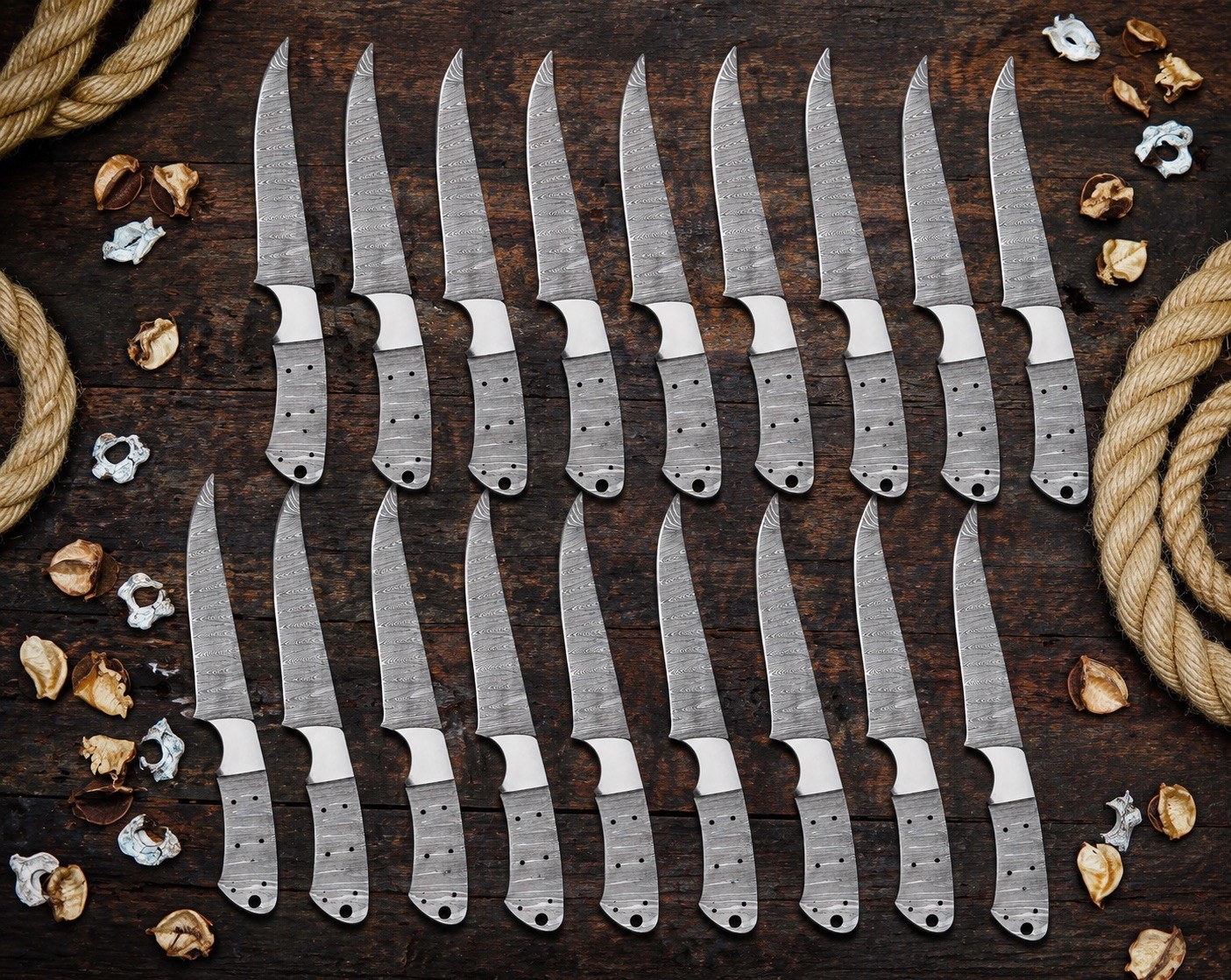 Lot of 20 Pcs 12''Full Tang Fillets Damascus Steel Blank BladeW/Sheath From USA