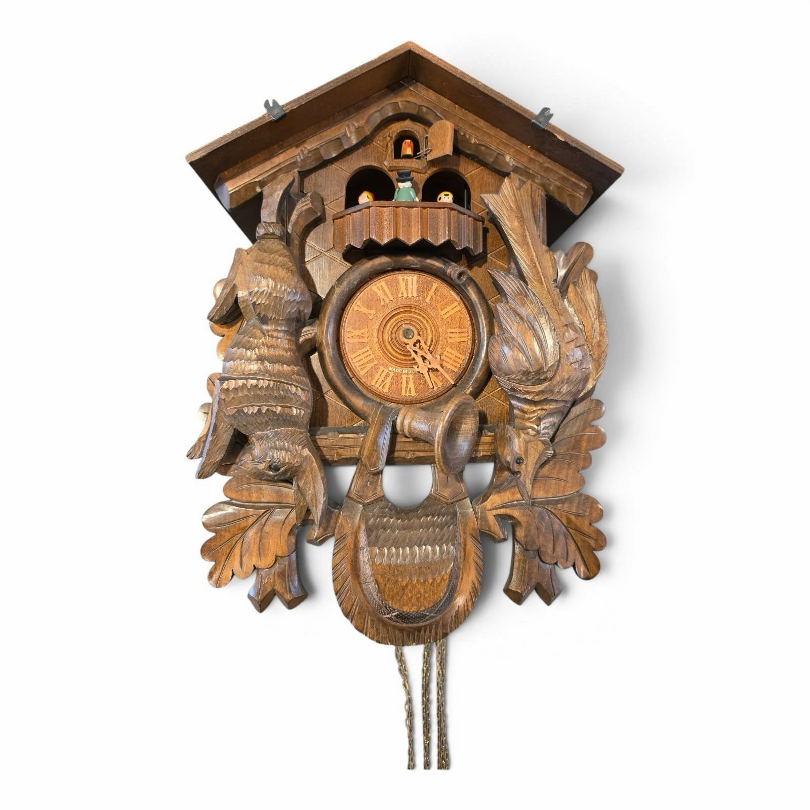 Black Forest Musical Cuckoo Clock Hunter Theme Swiss Movement-READ DESCRIPTION