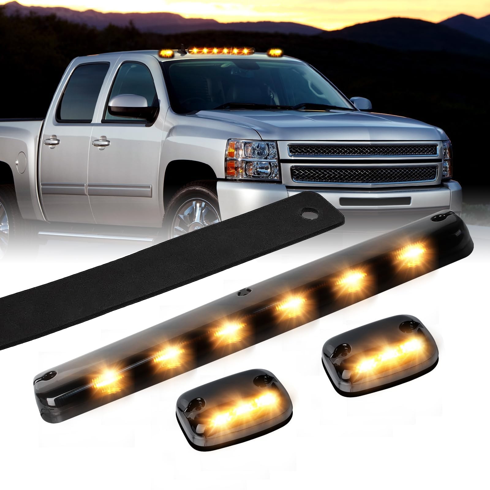 3X LED Cab Marker Lights Smoked Amber Light for Sliverado Sierra (2007-2013)