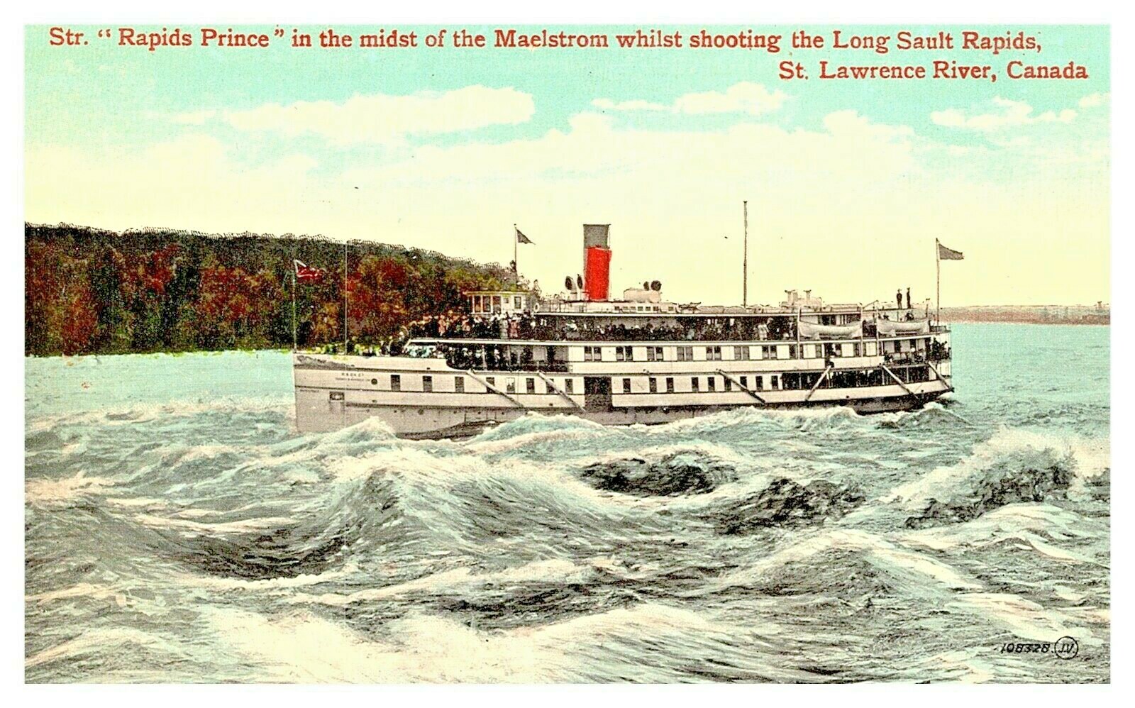 Steamer Rapids Prince in Maelstrom Shooting Long Sault Rapids Canada Postcard F4