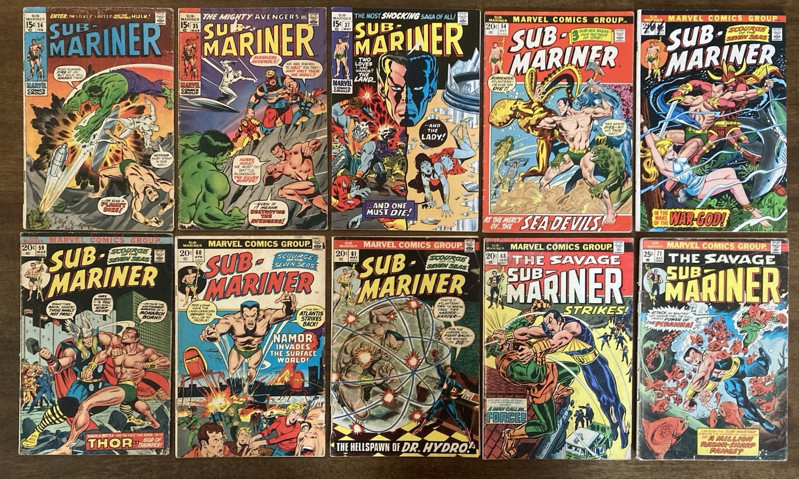SAVAGE SUB-MARINER VINTAGE LOT OF 10 BOOKS BRONZE AGE MARVEL COMICS 1970s NAMOR