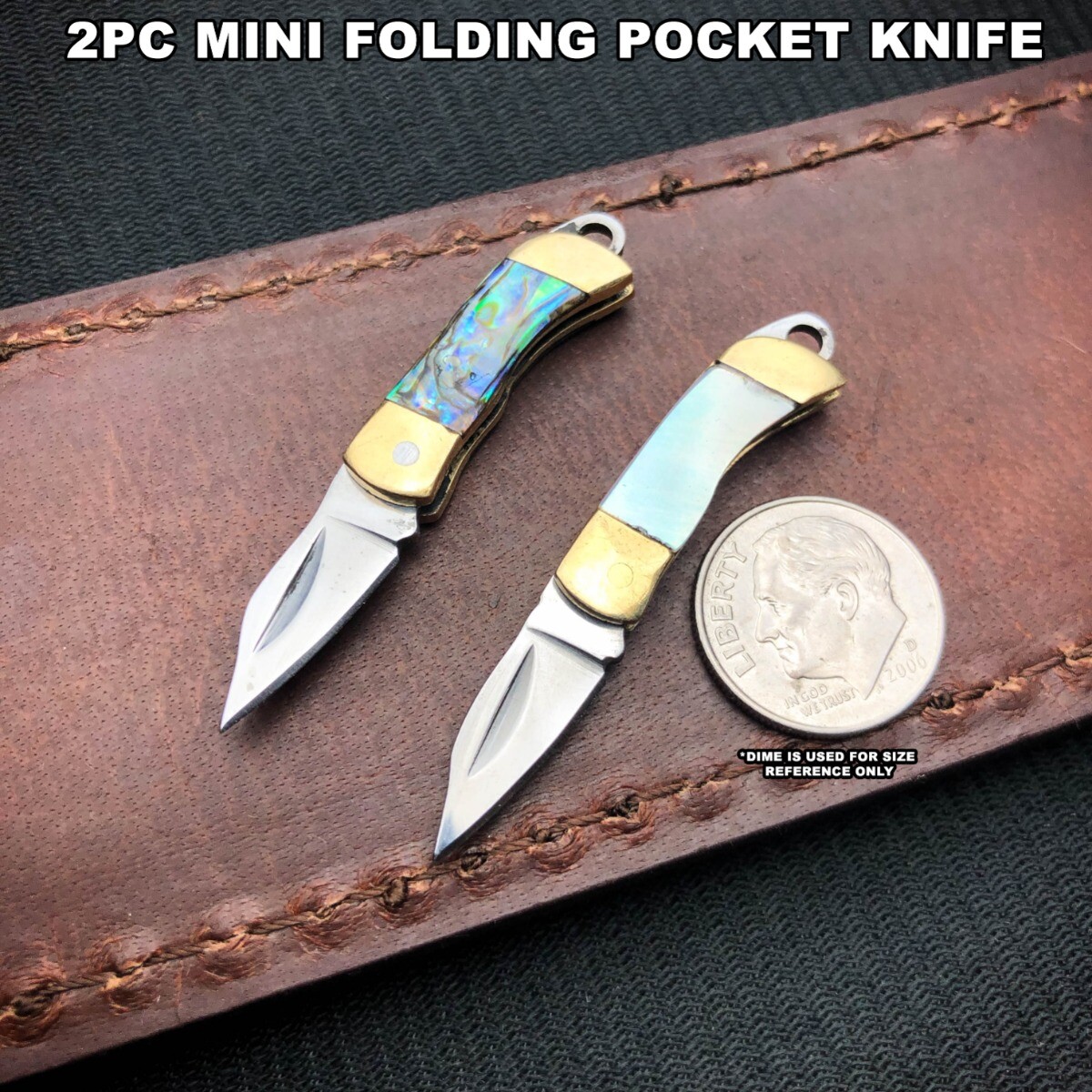 2PC WORLD'S SMALLEST WORKING POCKET KNIFE Pearl Tiny REAL Blade Keychain SET