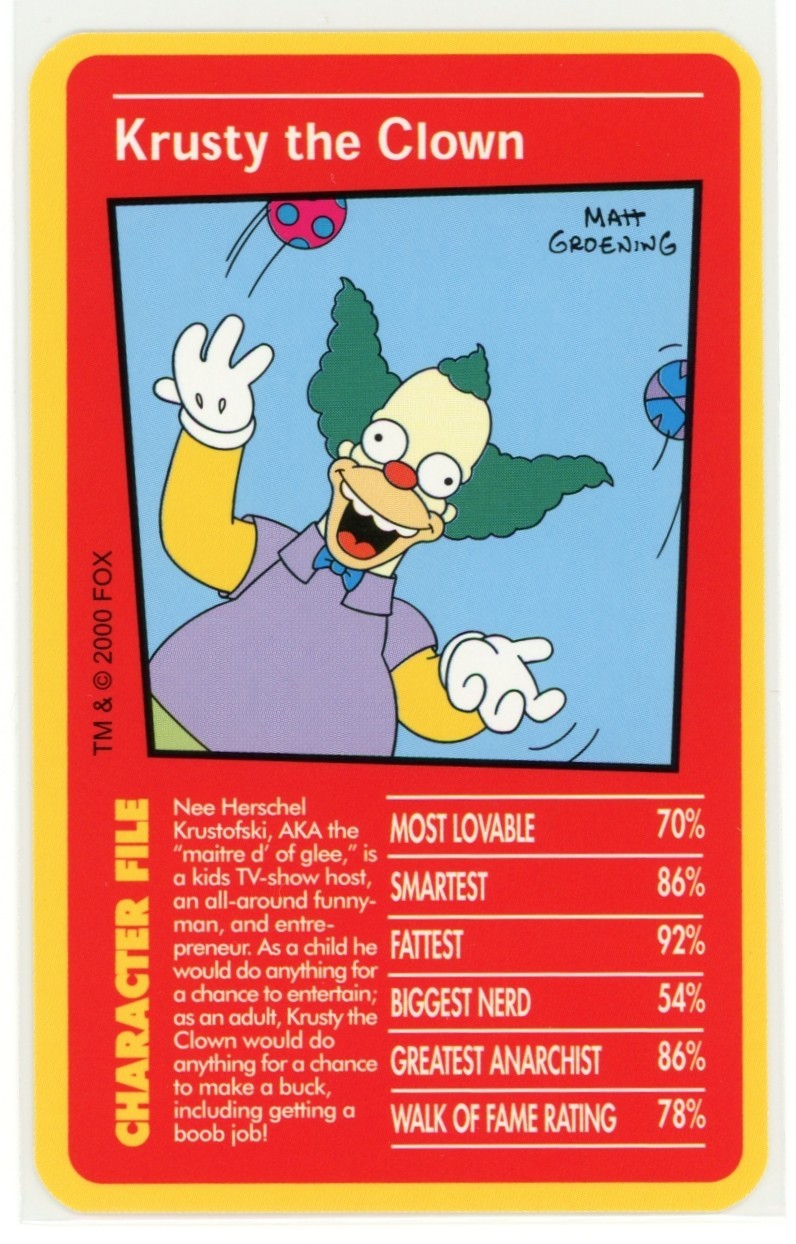 KRUSTY THE CLOWN 2009 Top Trumps Tournament TV The Simpsons