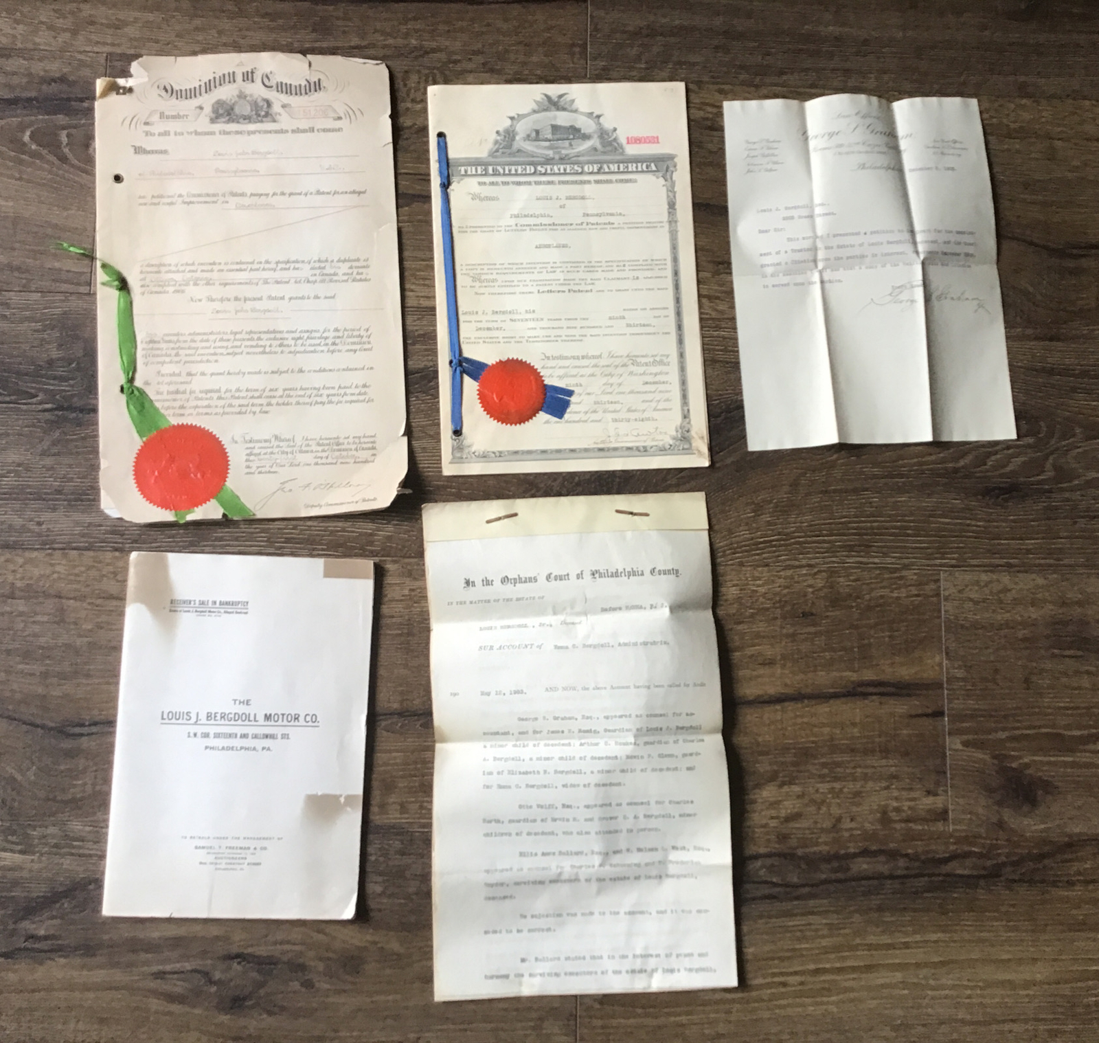 1913 Louis J. Bergdoll Archive AIRPLANE PATENT Document Motor Co Auction Catalog