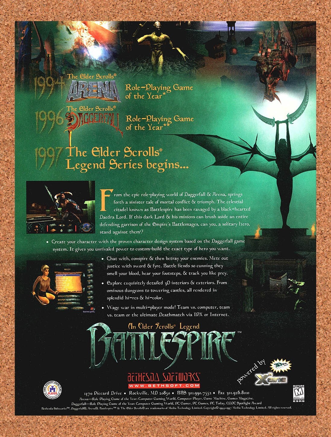 1996 Elder Scrolls Battlespire PC Original Advertisement / Retro Promo v1