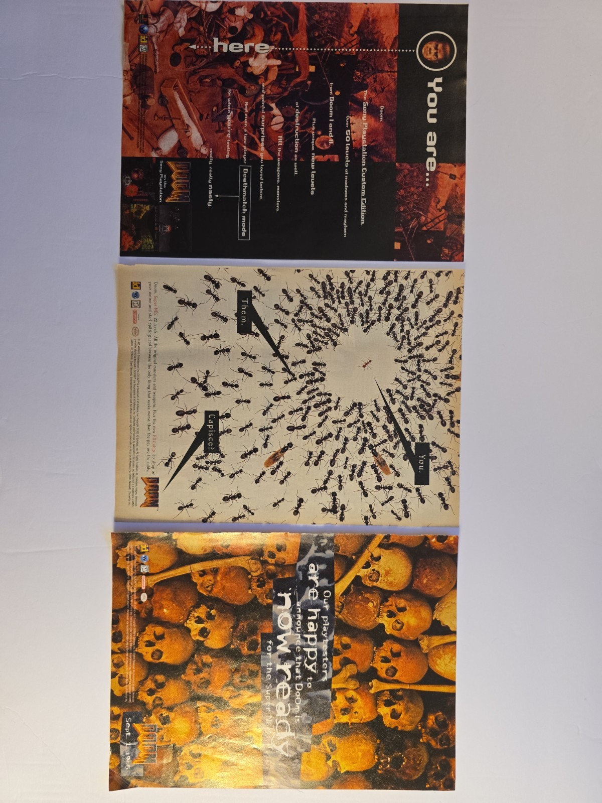 ​ULTIMATE 1995 DOOM COLLECTOR'S LOT: 3 Original Gaming Magazine Ads - Rare SNES 
