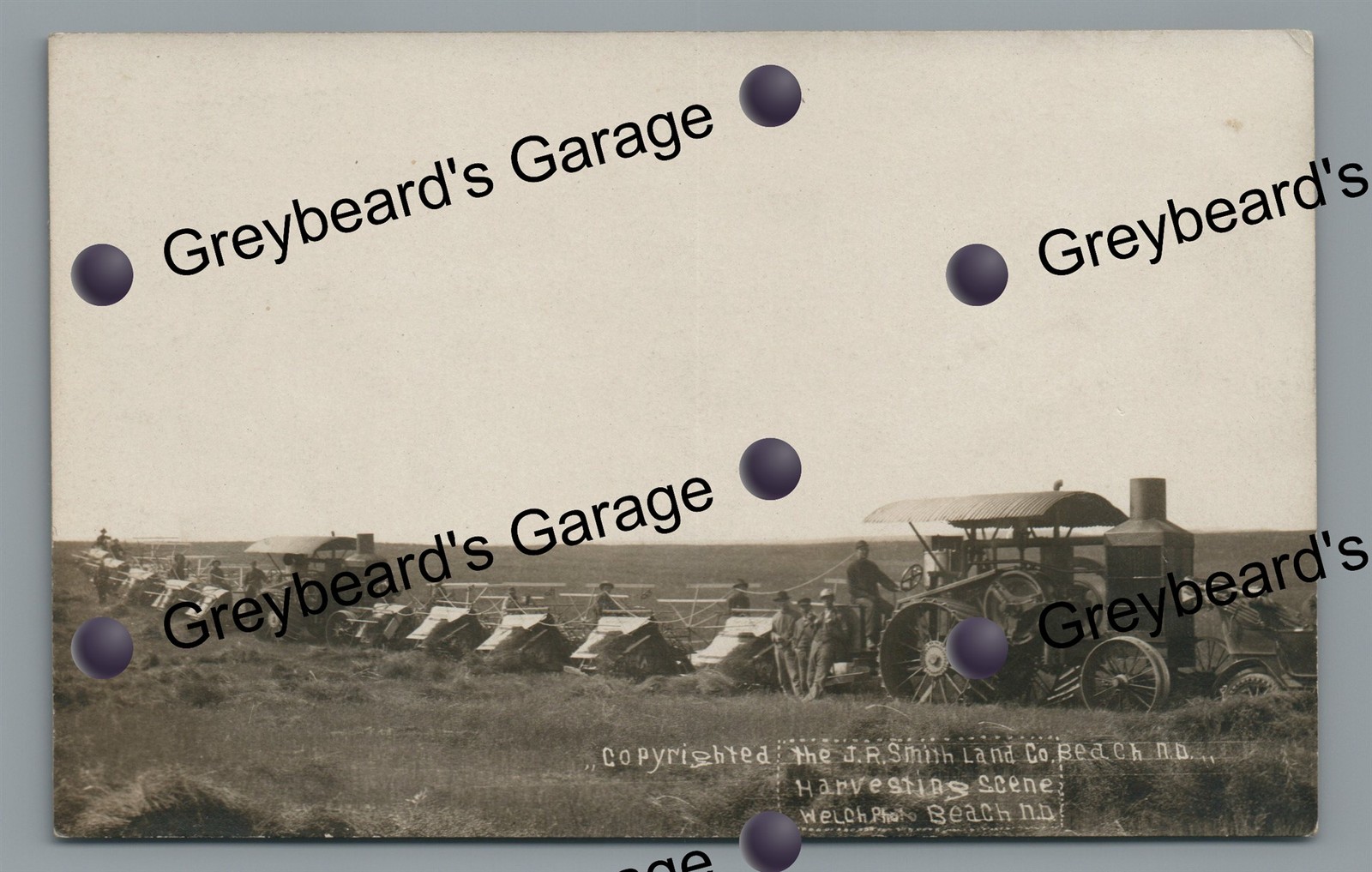 RPPC Farming Harvest Steam Gas Tractor BEACH ND North Dakota Real Photo Postcard