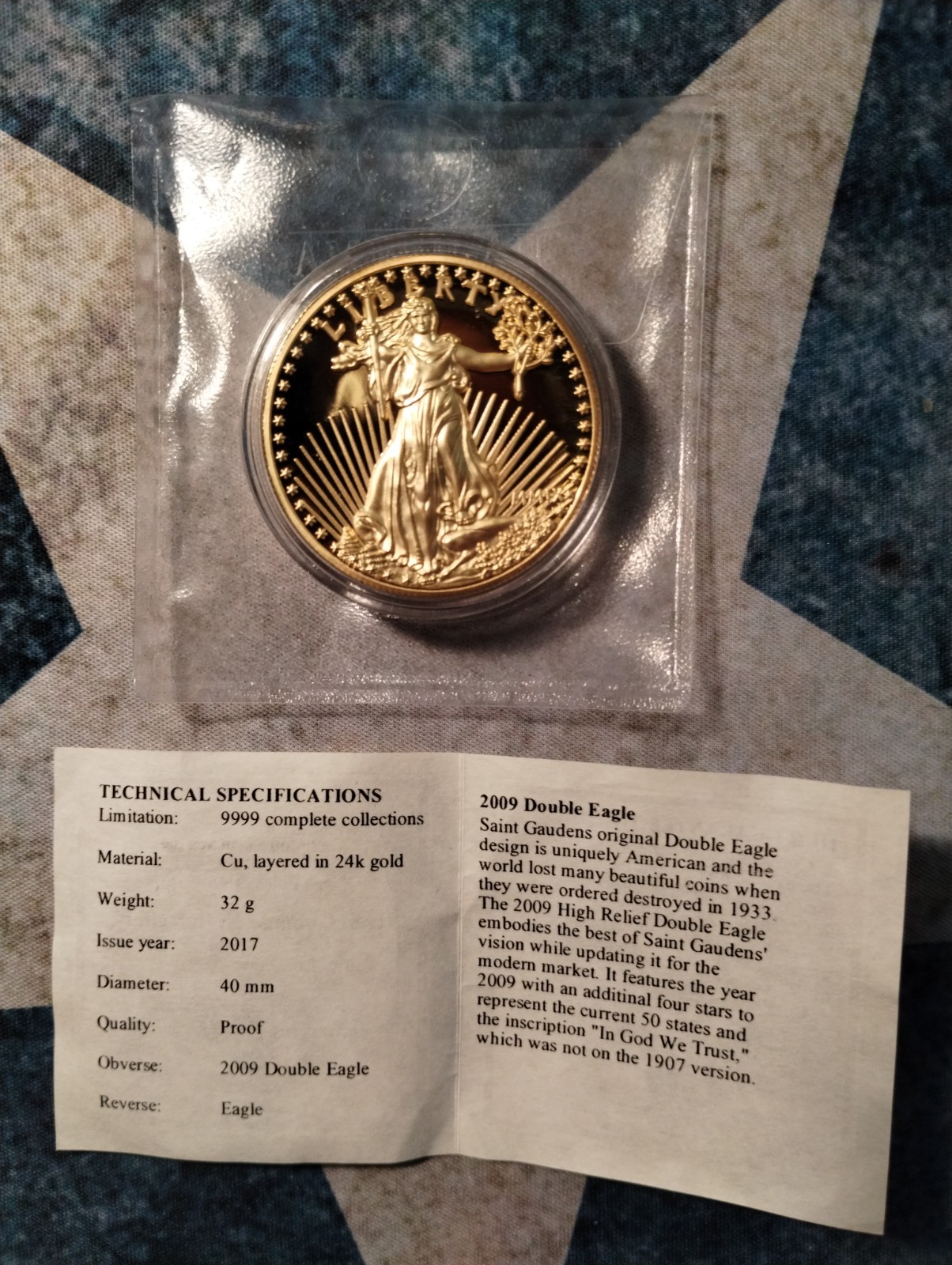 AMERICAN MINT U.S. REPLICA 24K GOLD LAYERED DOUBLE EAGLE