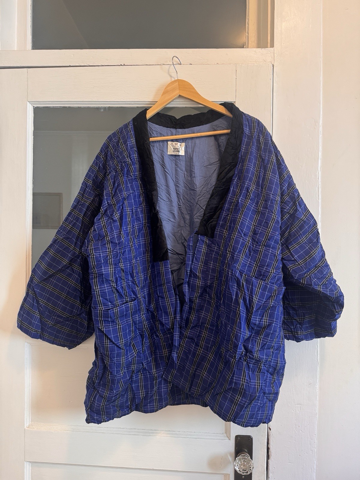 Vintage Hanten Blue Plaid Padded Yukata Jacket