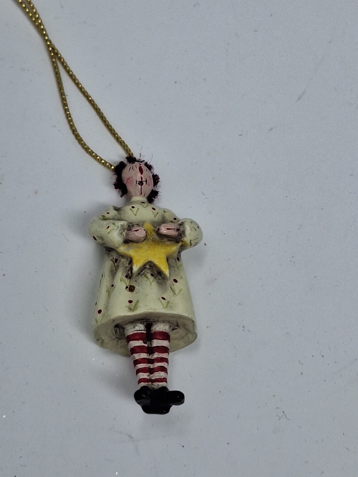MARY BETH BAXTER RAG DOLL HOLDING STAR 2” FOLK ART ORNAMENT MINI
