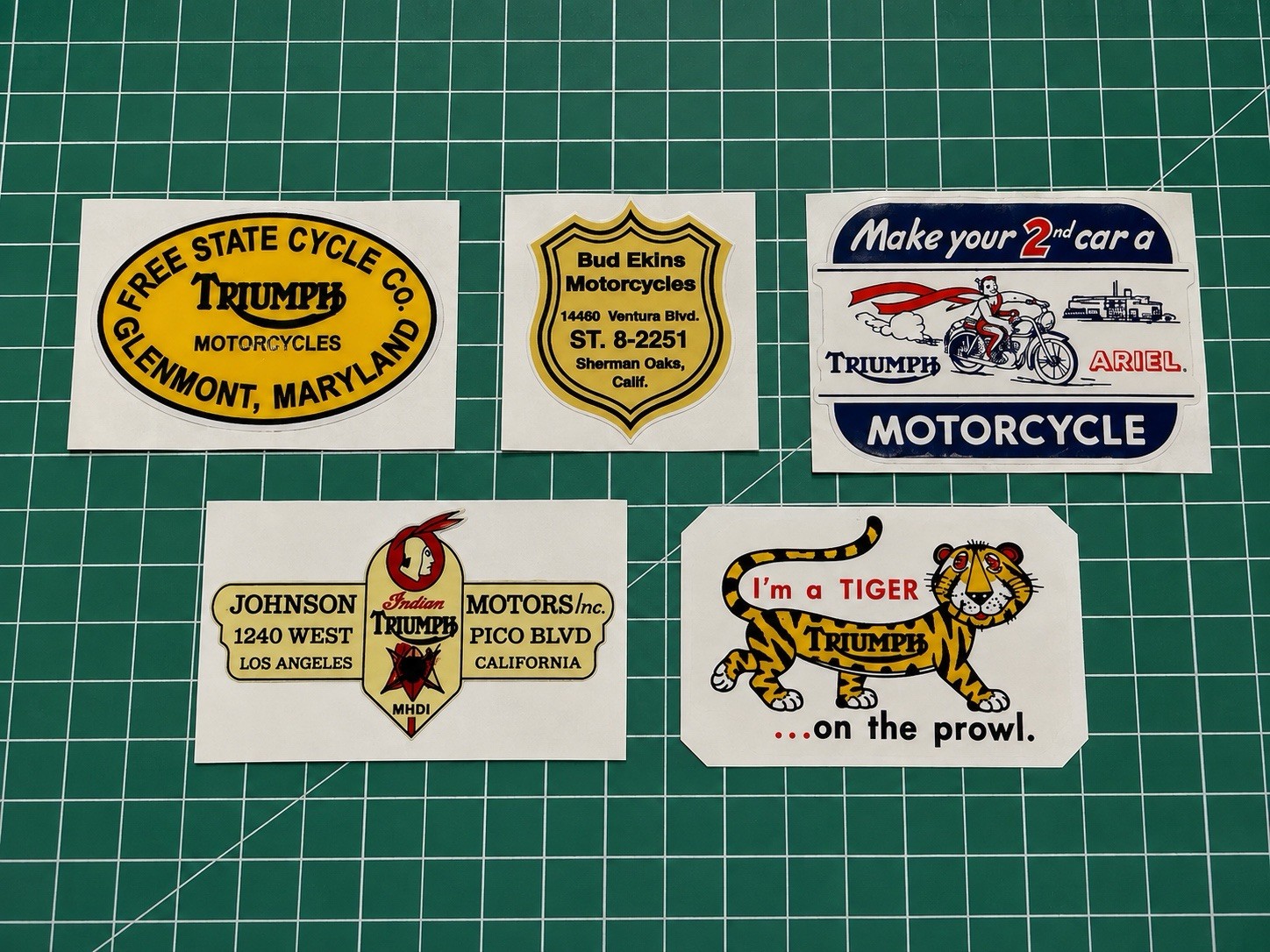 Vintage Triumph Motorcycle Sticker Decal 5 Pack Bud Ekins Johnson Motors