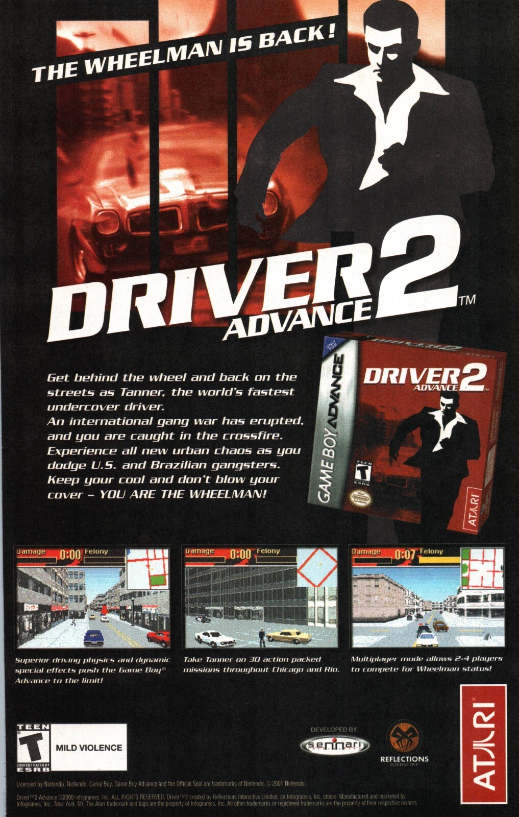 VINTAGE ADVERTISING DRIVER 2 ADVANCE VIDEO GAME FOR GAME BOY ADVANCE ATARI 2002
