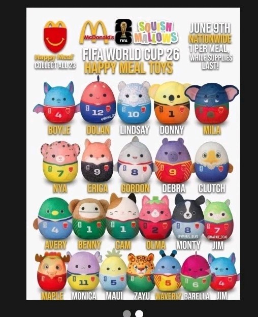 Squishmallow McDonald's World Cup Set Of 23. Full Collection. 
