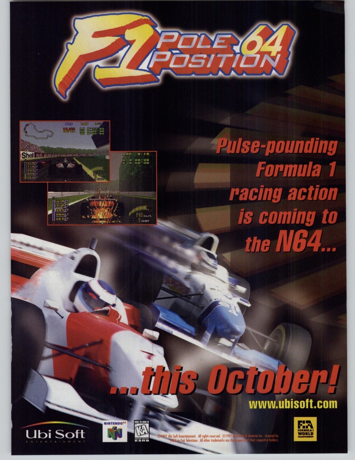 F1 Pole Position 64 N64 Video Game Art 1997 Vintage Print Ad Poster Racing Art
